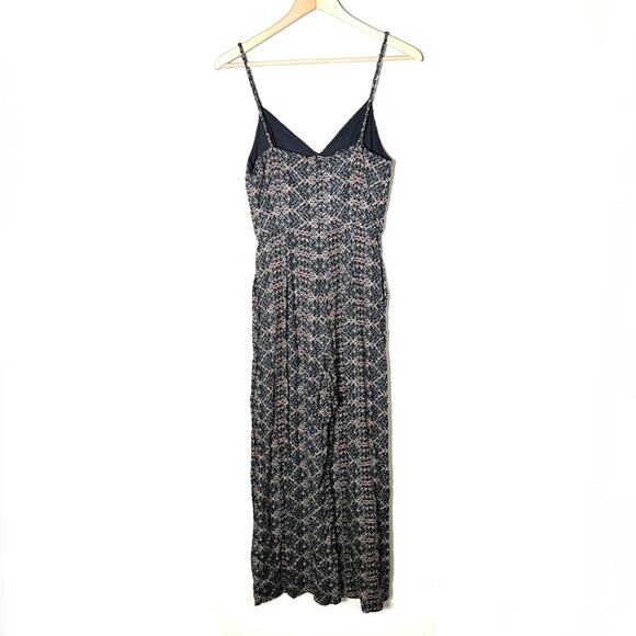 Zara blue and taupe tribal print wide leg jumpsuit size small S B149 - Picture 4 of 4